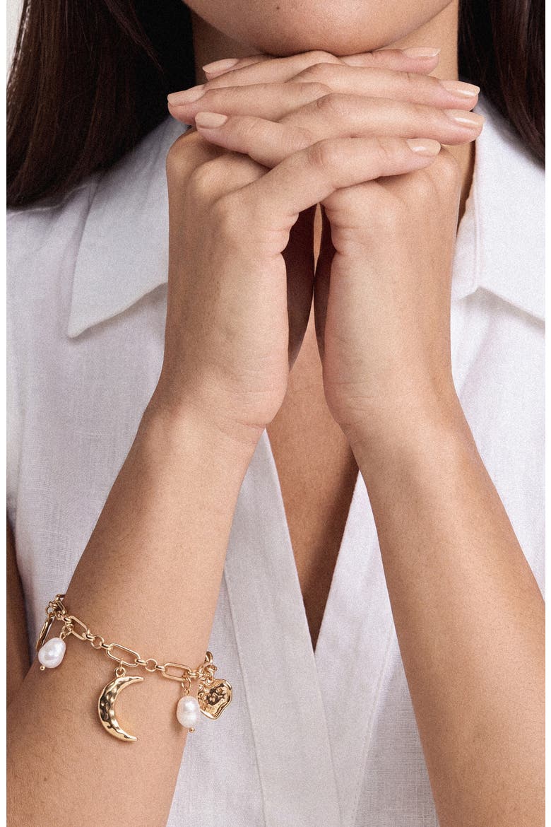 Celestial Imitation Pearl Charm Bracelet, Alternate, color, GOLD