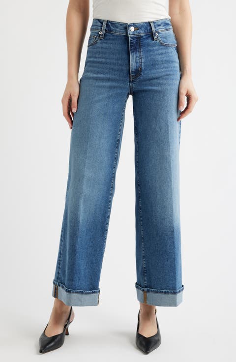 Le Slim Palazzo Cuffed High Waist Wide Leg Jeans (Canals)