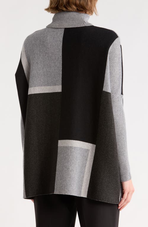 Joseph A Colorblock Turtleneck Poncho Sweater In Black