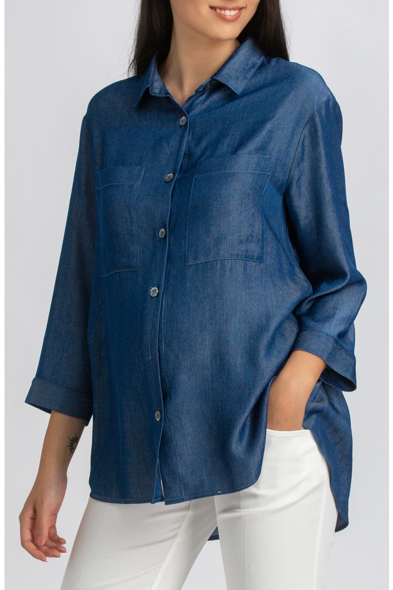 Chambray Button-Up Maternity Shirt, Alternate, color, BLUE