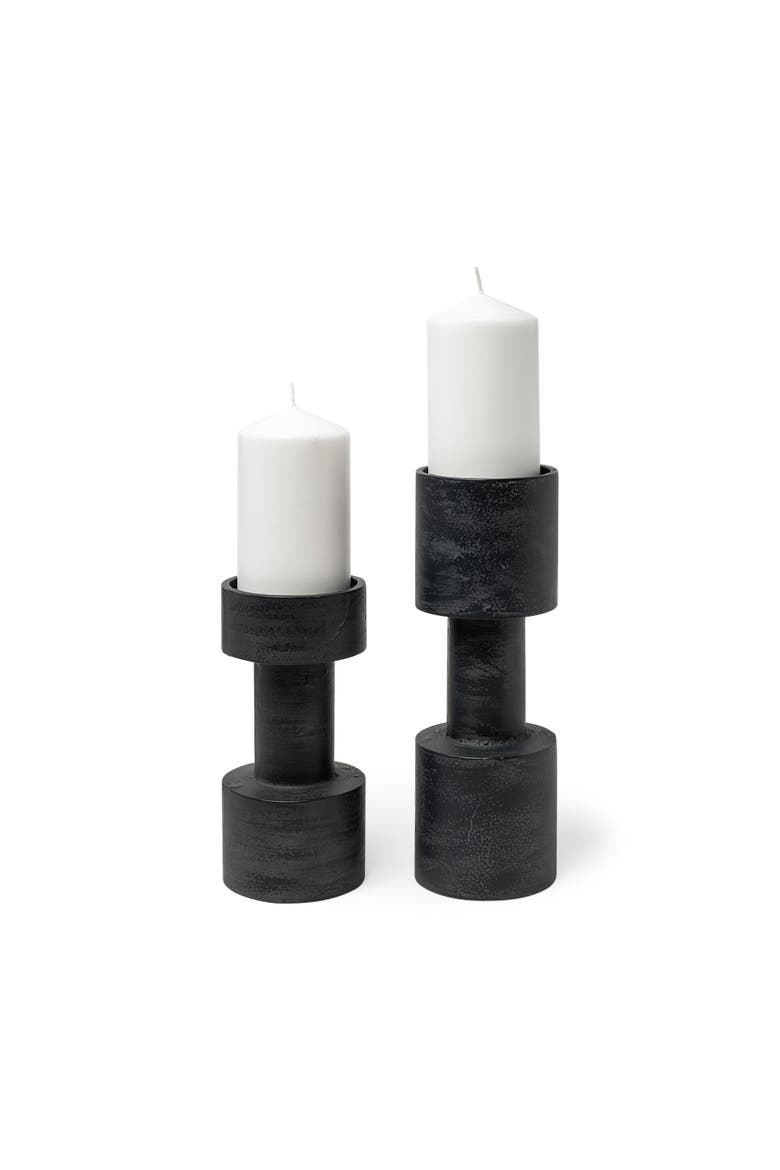 Bolton I Set of 2 Metal Table Candle Holders, Alternate, color, Black