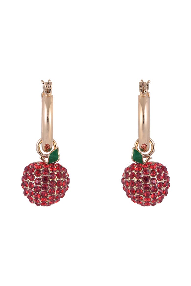 Huggie Hoop Earrings with Pave Stone Apple Drop, Alternate, color, Red