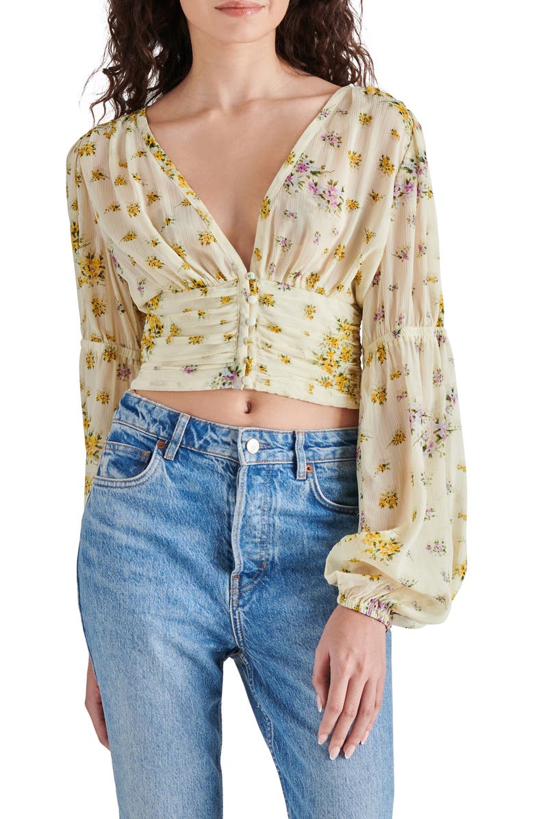 Steve Madden Leilani Floral Plunge Neck Crop Top, Main, color, 