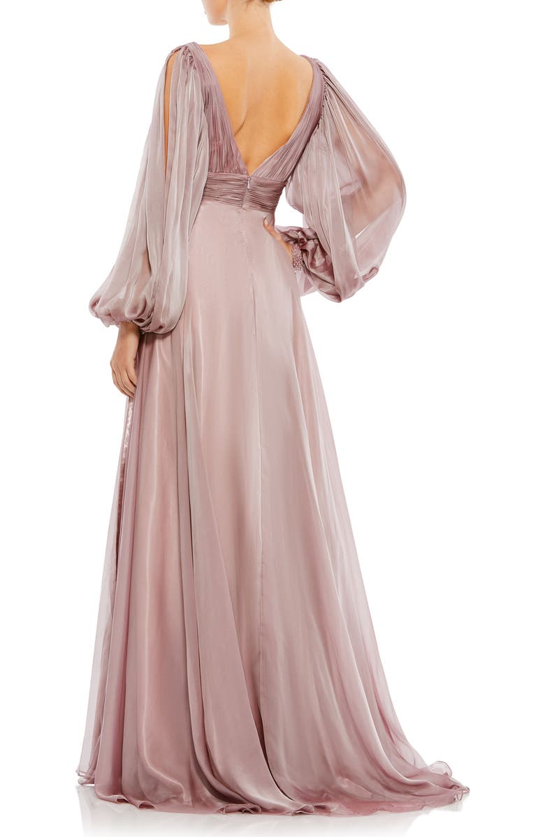 Mac Duggal Chiffon Open Sleeve A Line Gown, Alternate, color, Mocha