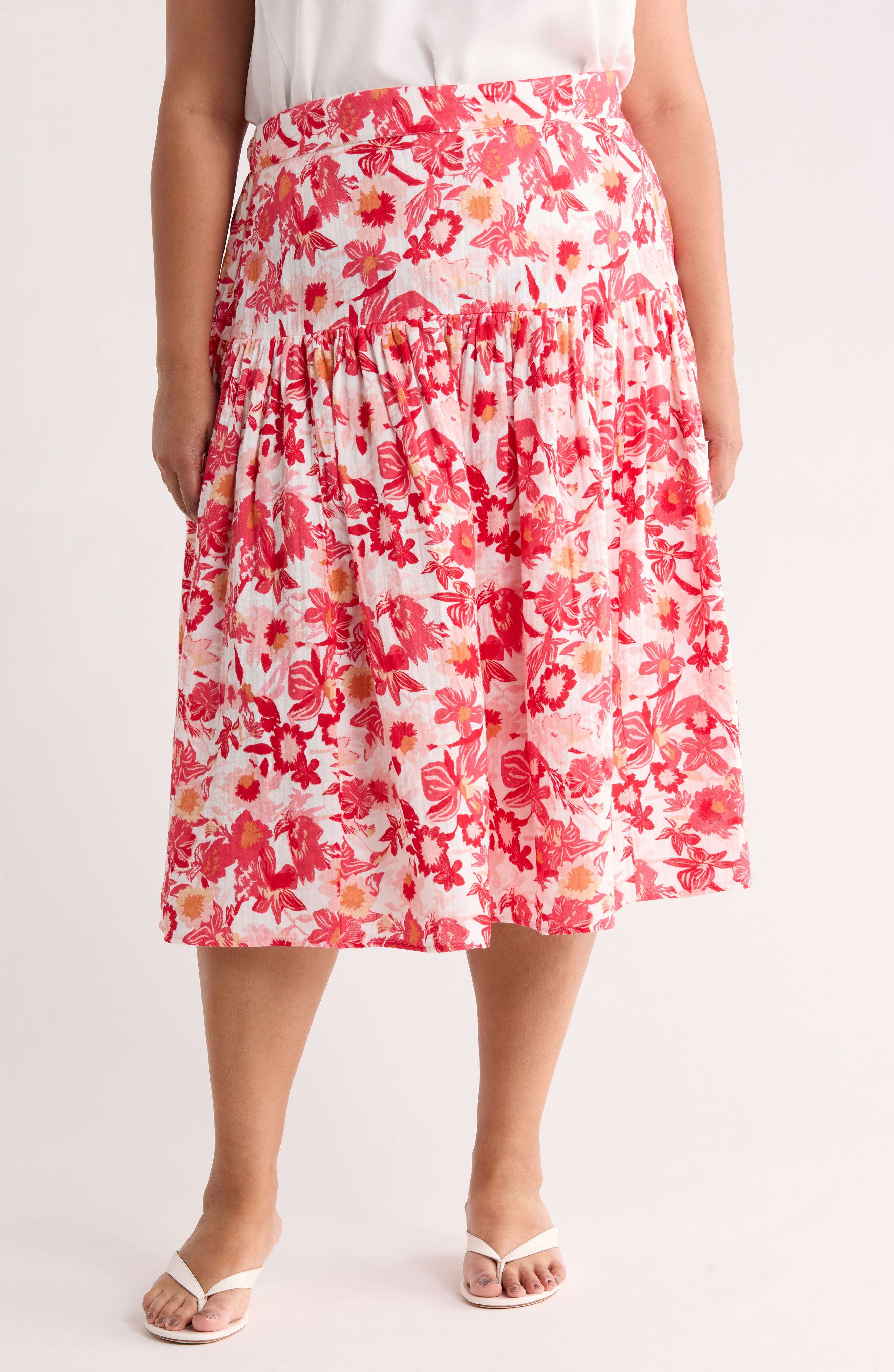 Caslon® Cotton Gauze Tiered Midi Skirt
