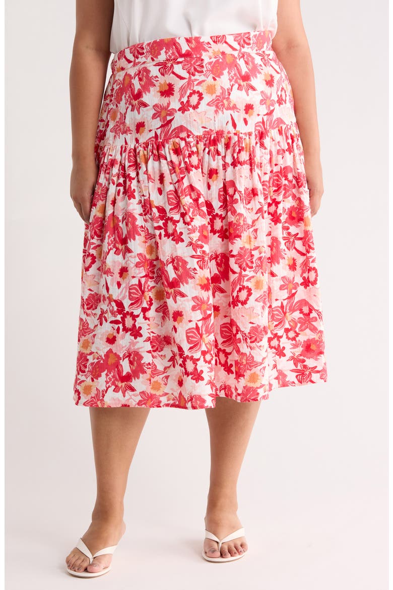 Cotton Gauze Tiered Midi Skirt, Main, color, IVORY- RED G PALM FLORAL