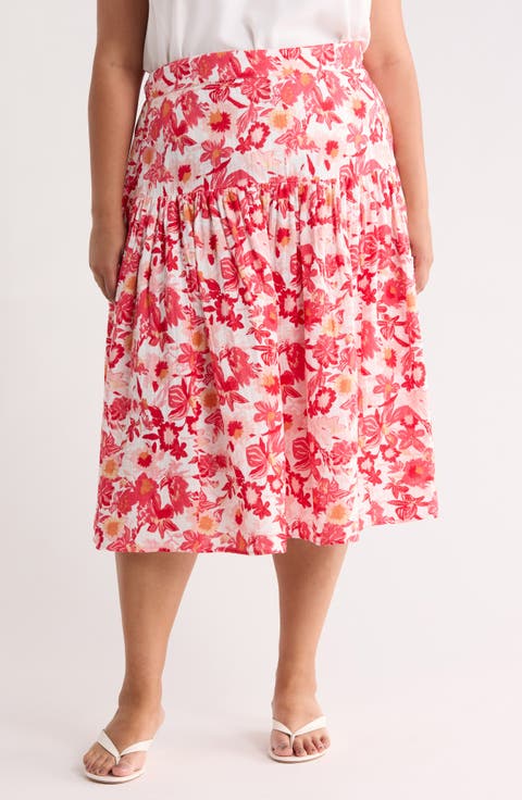 Cotton Gauze Tiered Midi Skirt (Plus)