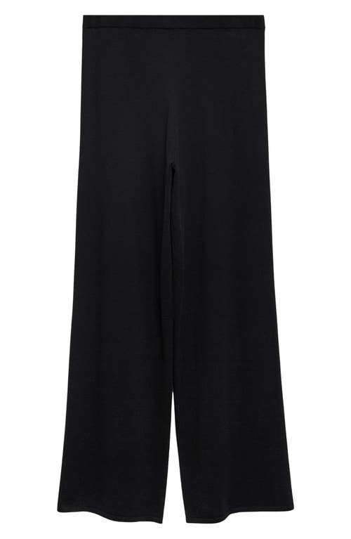 Mango Pull-on Wide Leg Knit Pants In Black