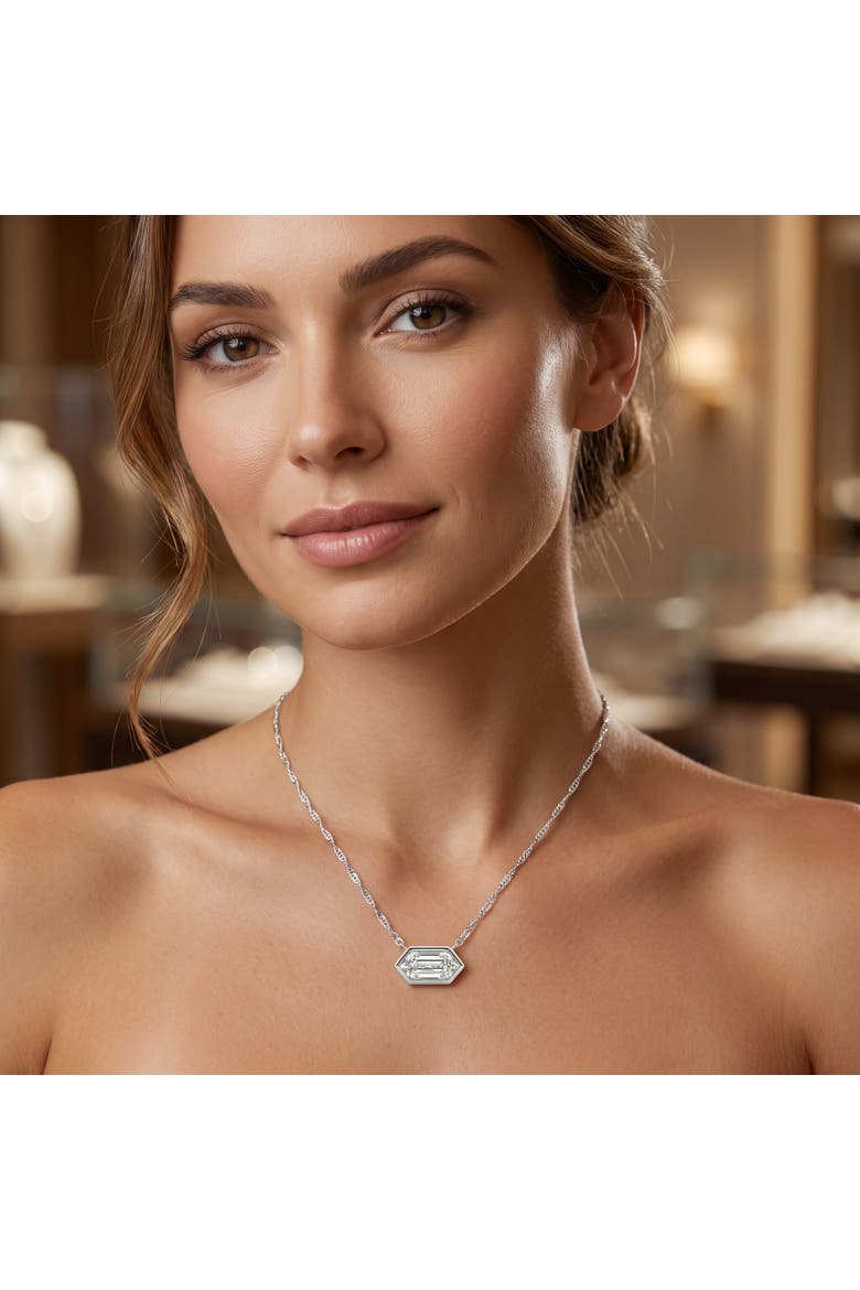 Certified 3/4Ct Long Hexagon Bezel Diamond East West Pendant Necklace Lab Grown, Alternate, color, White Gold