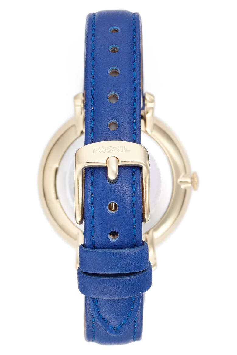 'Jacqueline' Leather Strap Watch, 36mm, Alternate, color, BRIGHT BLUE/ SILVER