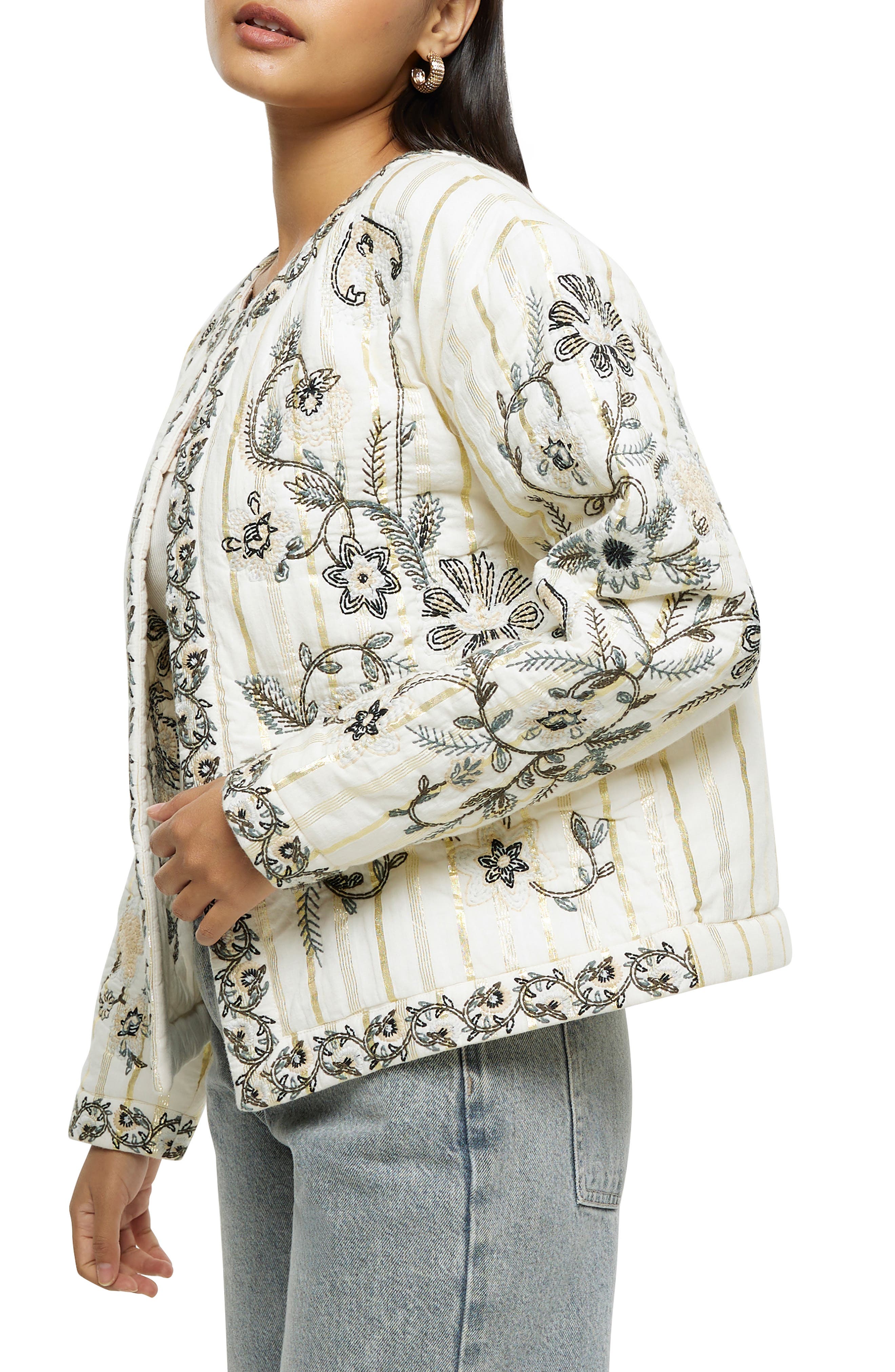Floral Embroidered Metallic Stripe Jacket - image 2