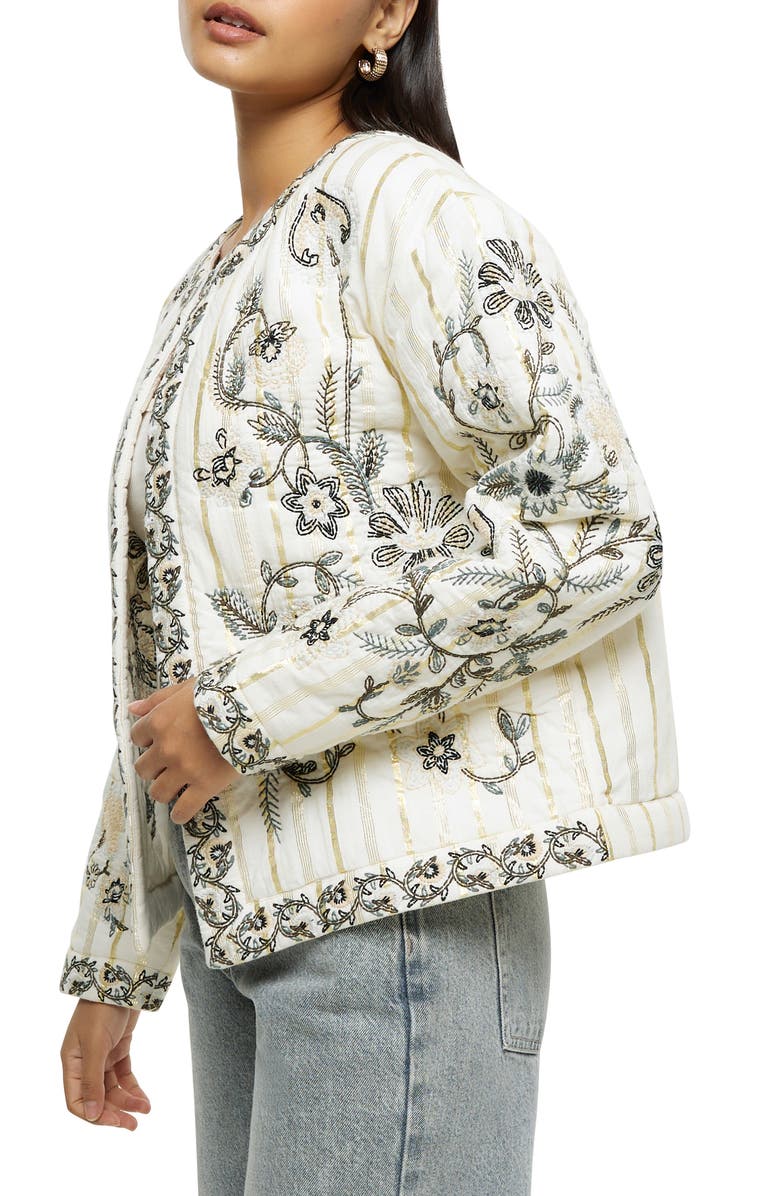 River Island Floral Embroidered Metallic Stripe Jacket, Alternate, color,