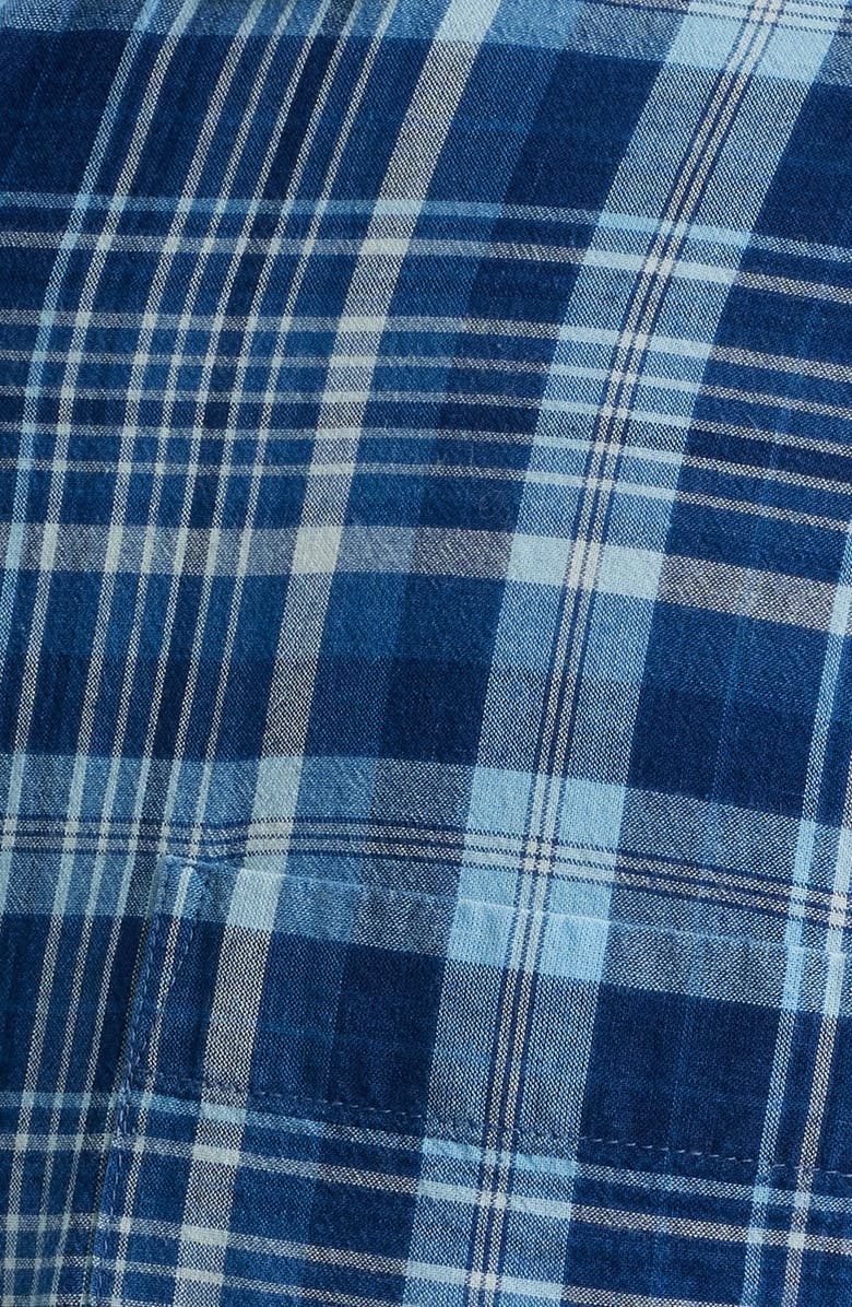 Peter Millar Malawi Plaid Cotton Twill Button-Up Shirt, Alternate, color, Indigo