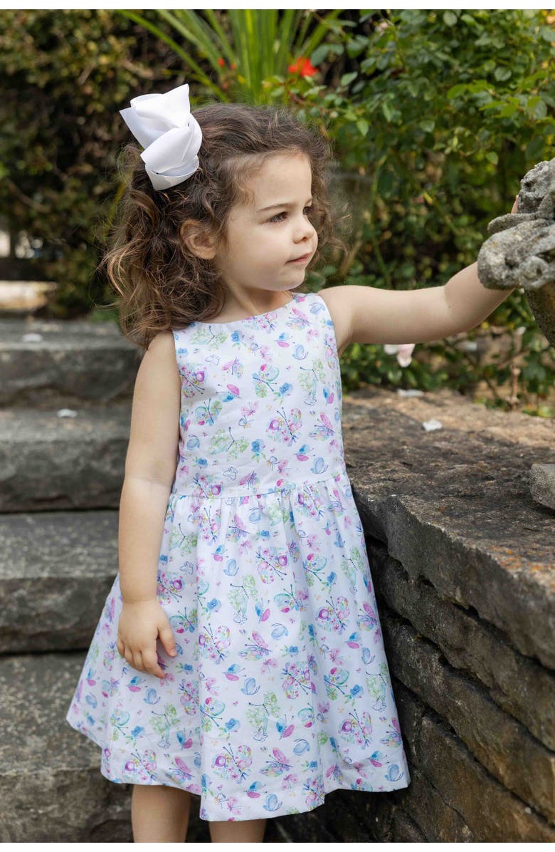 Florence Eiseman Butterfly Print Dress with Back Bow, Alternate, color, White / Multicolor