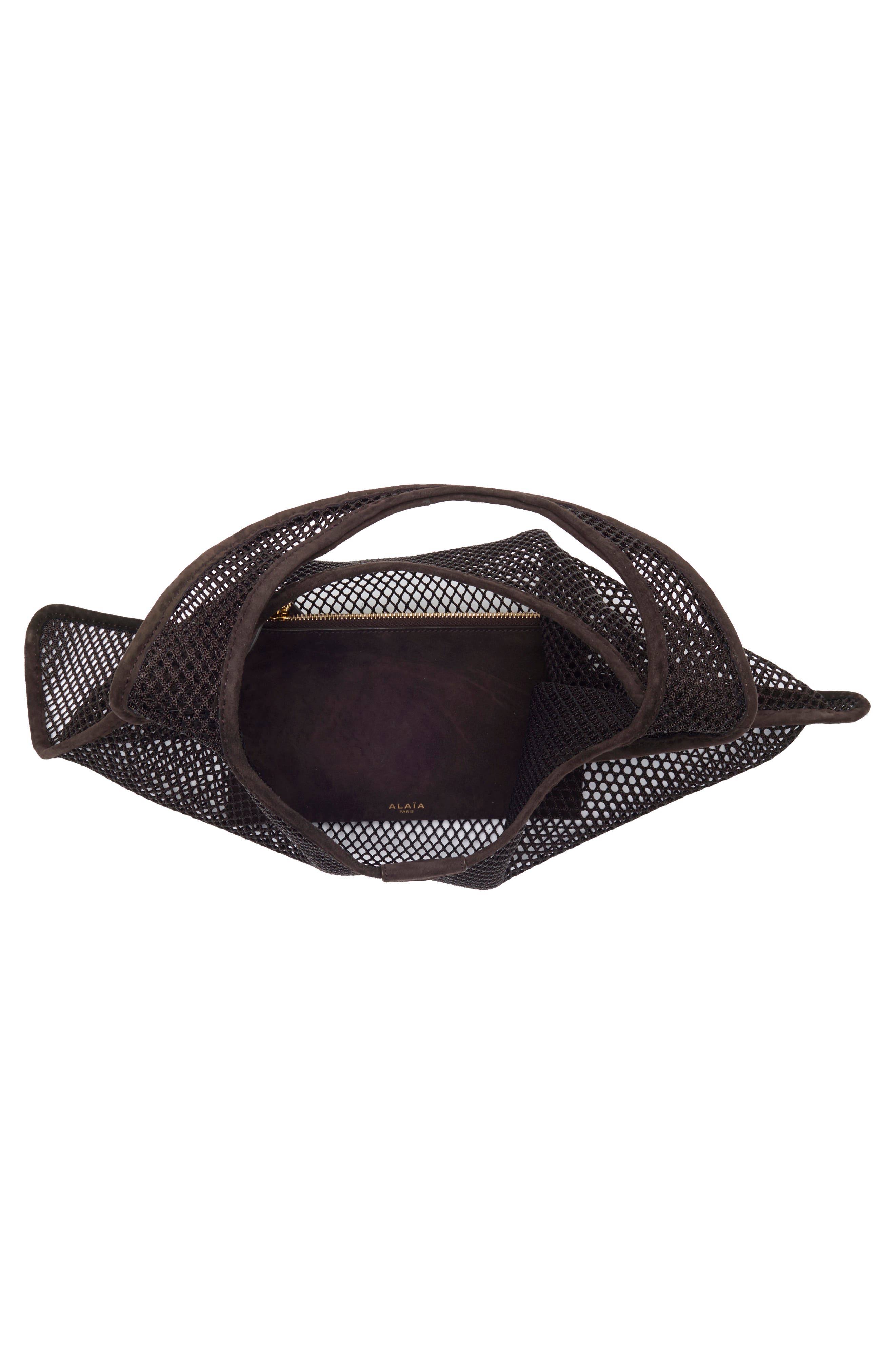 One-Piece Mesh & Suede Shoulder Bag, Alternate, color, BRUN FONCE 733