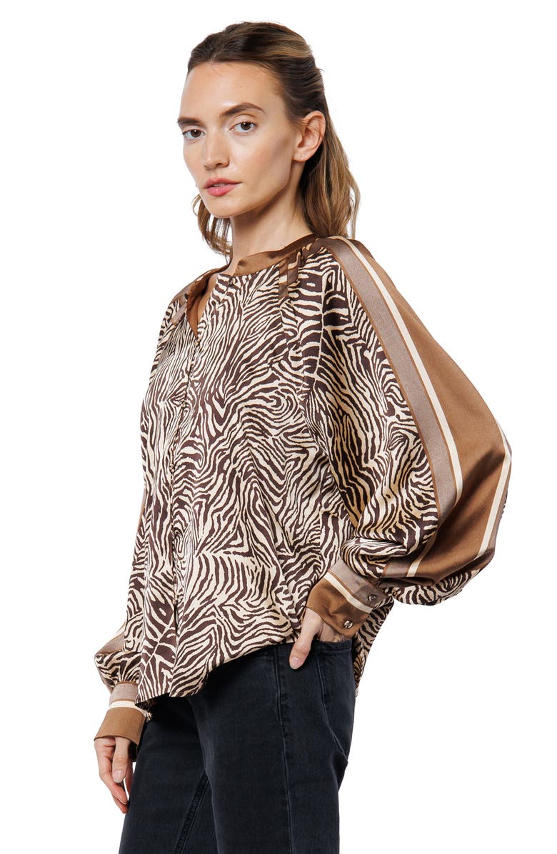 CIEBON Amber Printed Balloon Sleeve Satin Button-Up Shirt, Alternate, color, Brown Multi