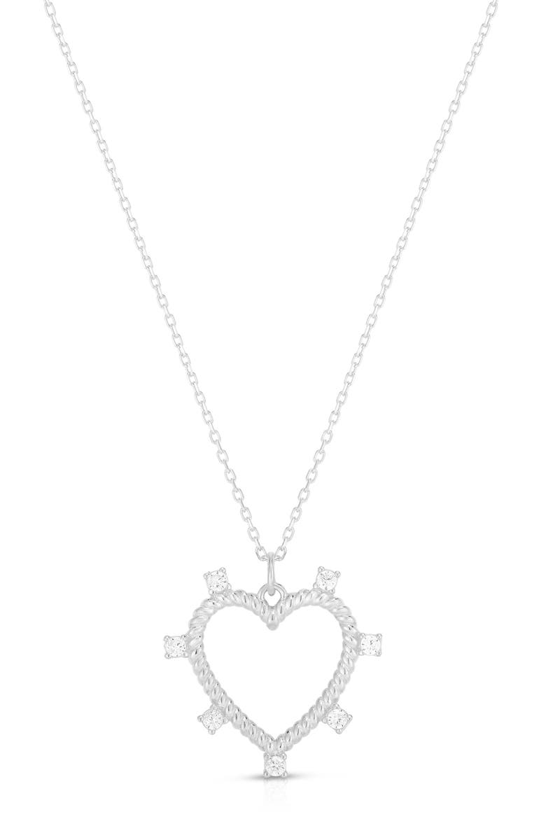 Cubic Zirconia Open Heart Pendant Necklace, Main, color, SILVER