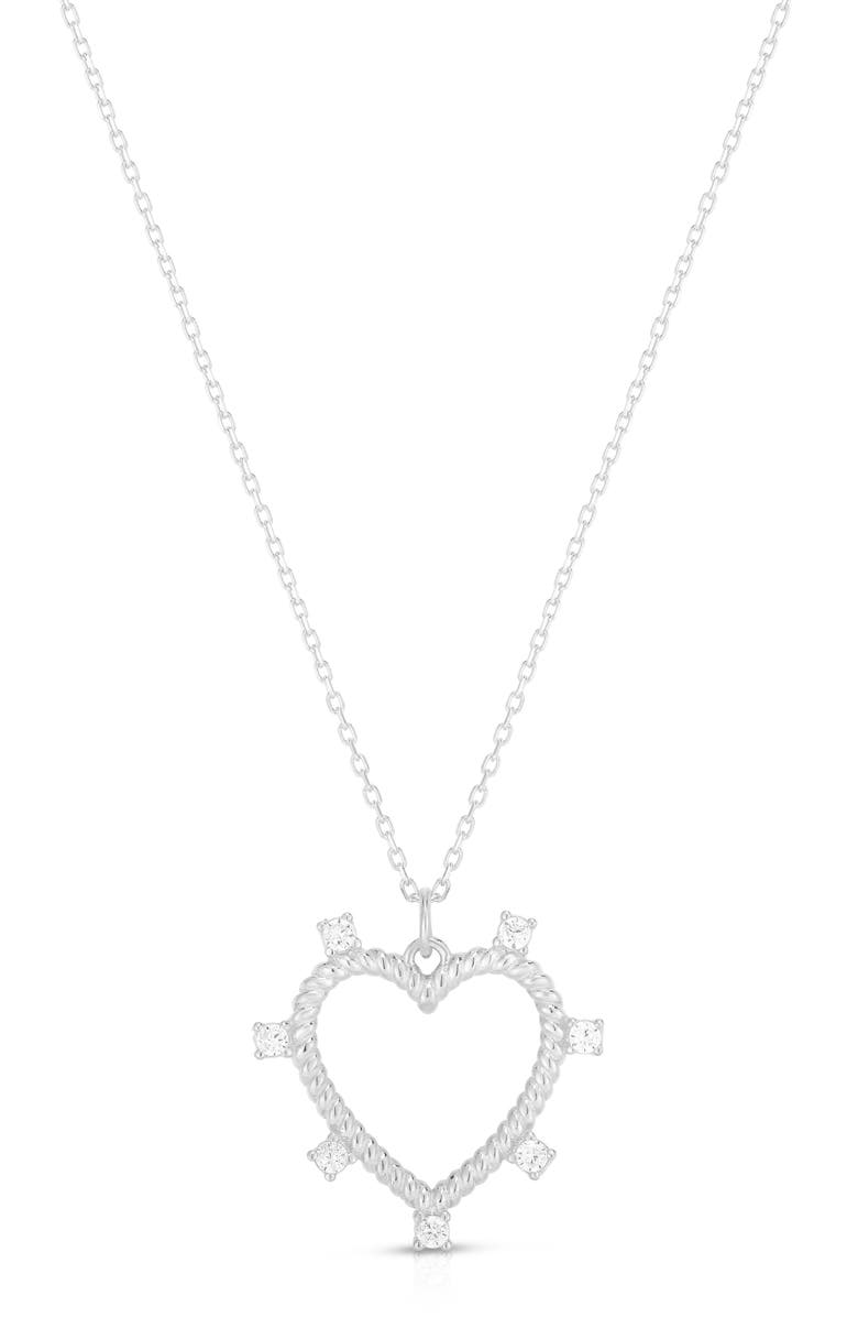 SPHERA MILANO Cubic Zirconia Open Heart Pendant Necklace, Main, color, Silver