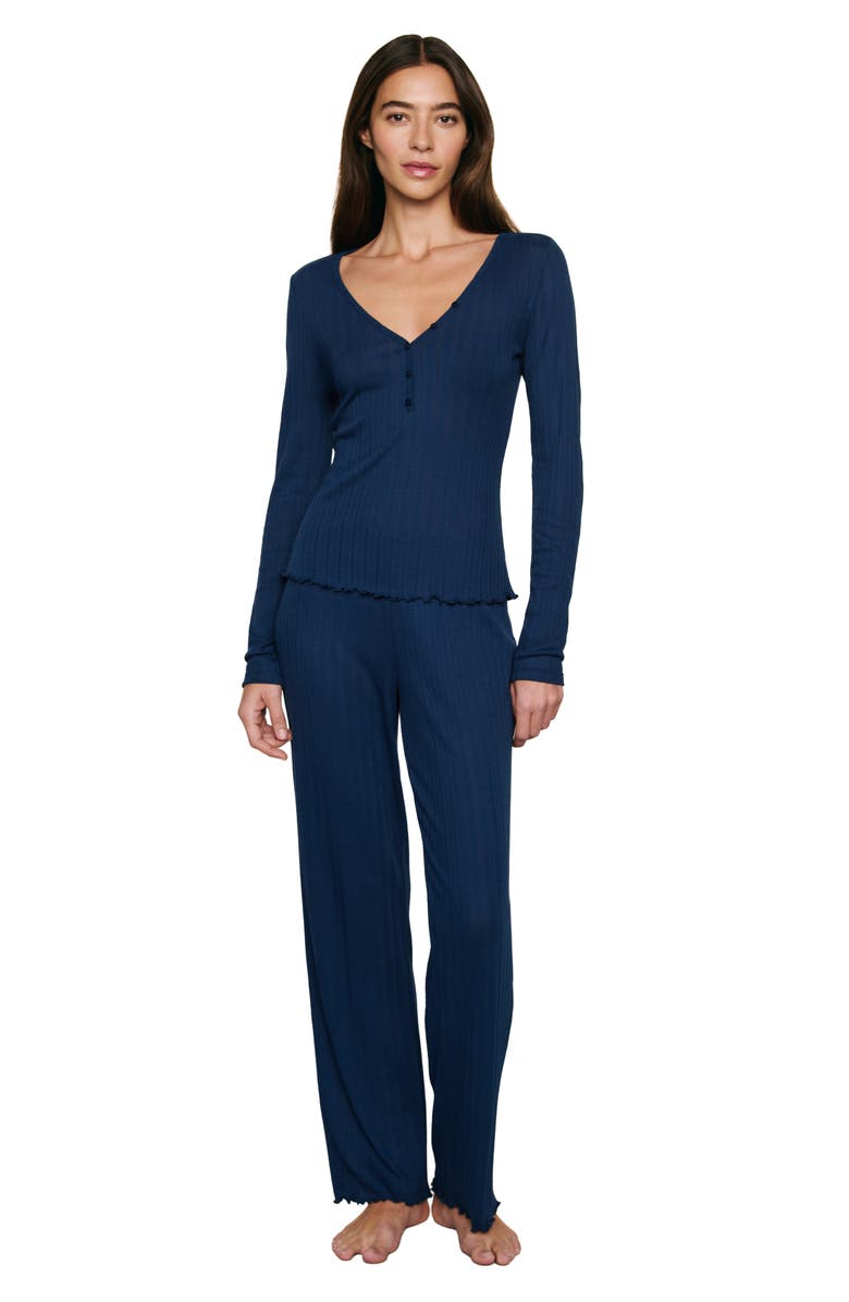 Eberjey Pointelle Rib Henley Pajama Top, Alternate, color, Navy