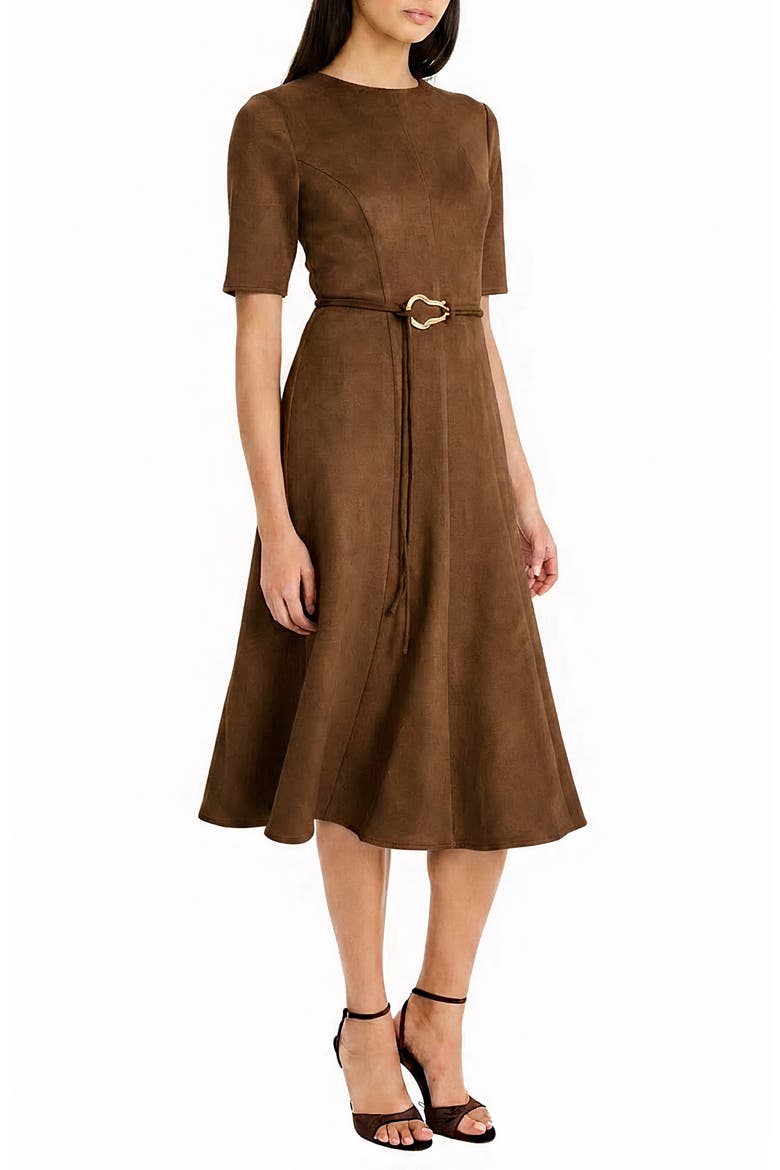 Belted Velvet Midi Dress, Alternate, color, CHOCOLATE