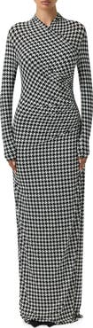 Naked Wardrobe Houndstooth Overlap Neck Long Sleeve Maxi Dress
