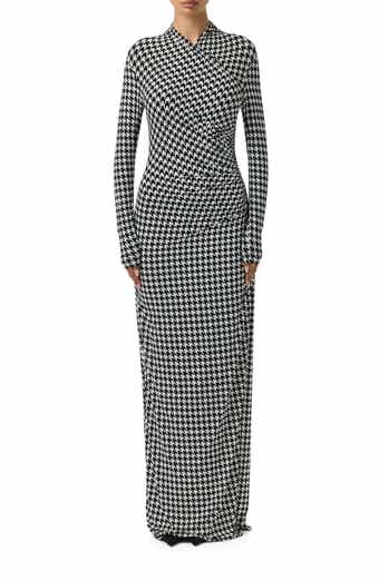 Naked Wardrobe Houndstooth Overlap Neck Long Sleeve Maxi Dress