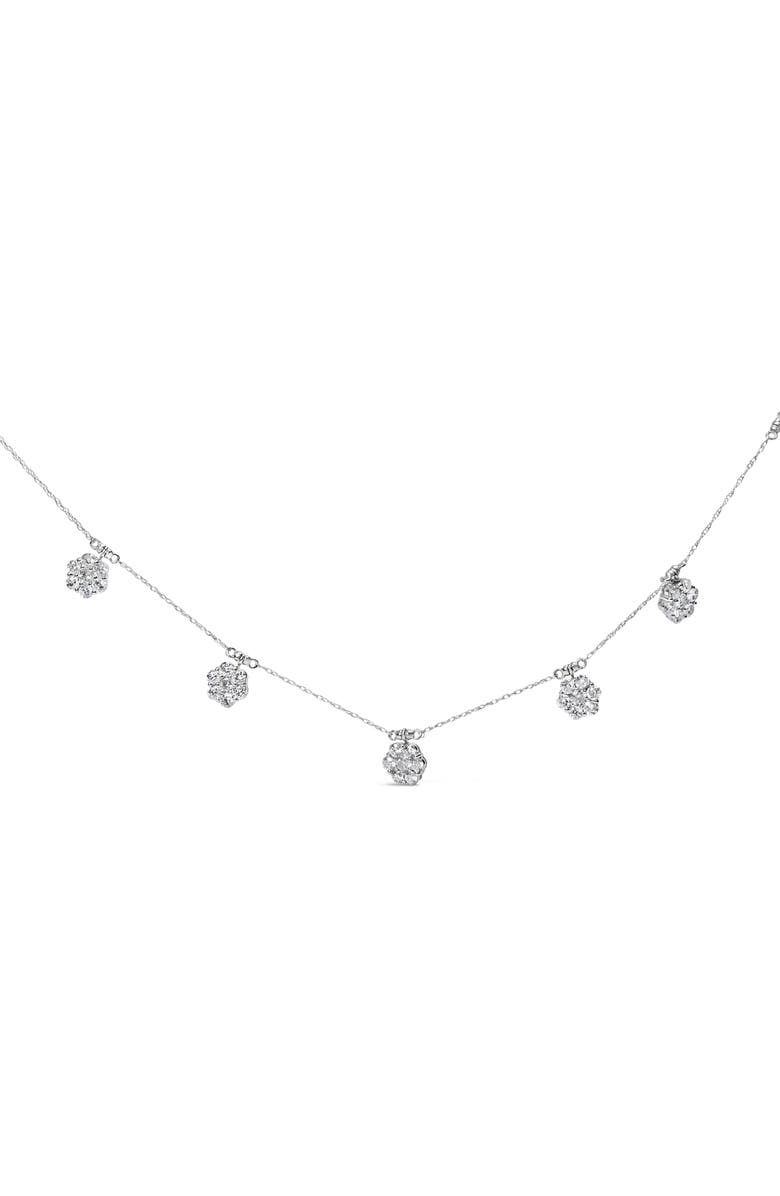 Haus of Brilliance 10K White Gold 3.0 Cttw Round-Cut Diamond 7 Stone Cluster Station Necklace, Main, color, White