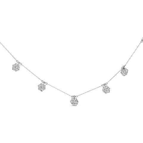10K White Gold 3.0 Cttw Round-Cut Diamond 7 Stone Cluster Station Necklace