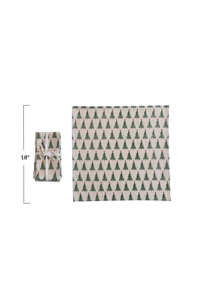 Stonewashed Cotton Napkins with Christmas Tree Print, Set of 4, Alternate, color, Natural; Green