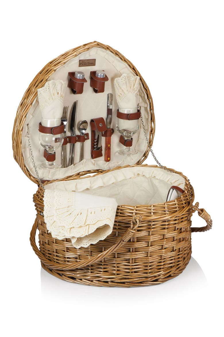 Heart Shaped Wicker Picnic Basket, Main, color, BROWN