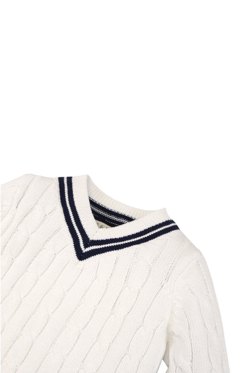 Hope & Henry Girls' Ruffle Cuff Cricket Sweater, Kids, Alternate, color, Soft White Cable With Navy