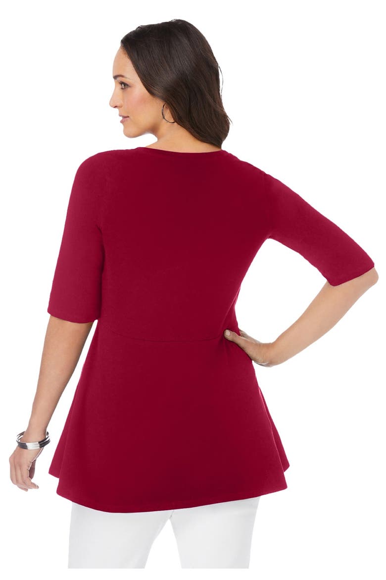 Stretch Cotton Peplum Tunic, Alternate, color, RICH BURGUNDY