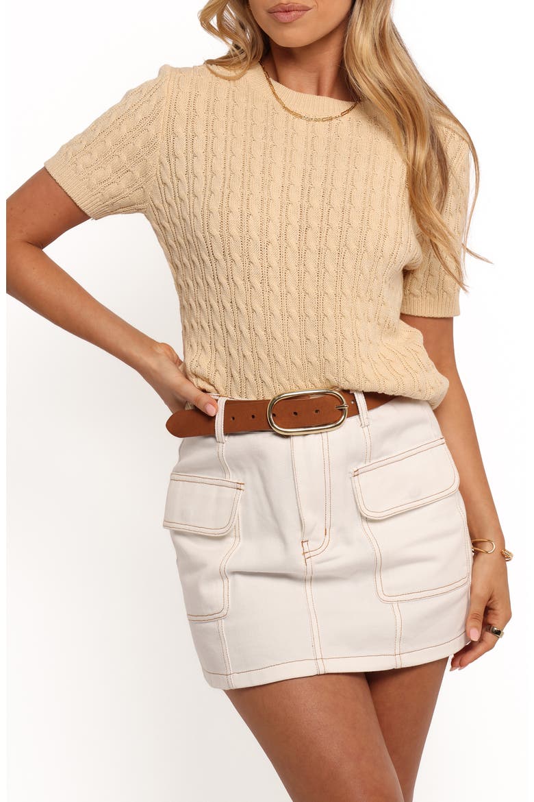 Maya Cable Knit Short Sleeve Sweater, Main, color, CREAM