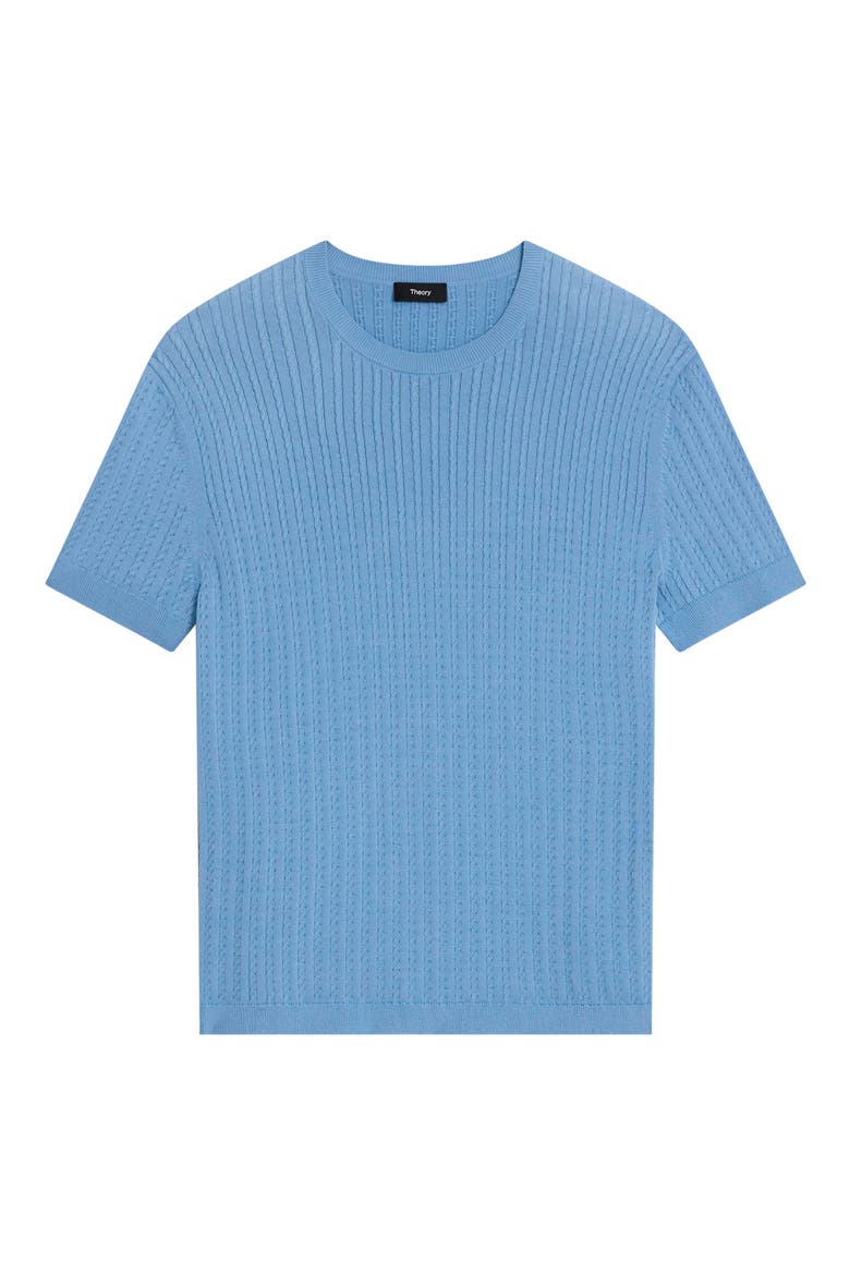 Cable Short Sleeve Cotton Blend Sweater, Alternate, color, POWDER BLUE
