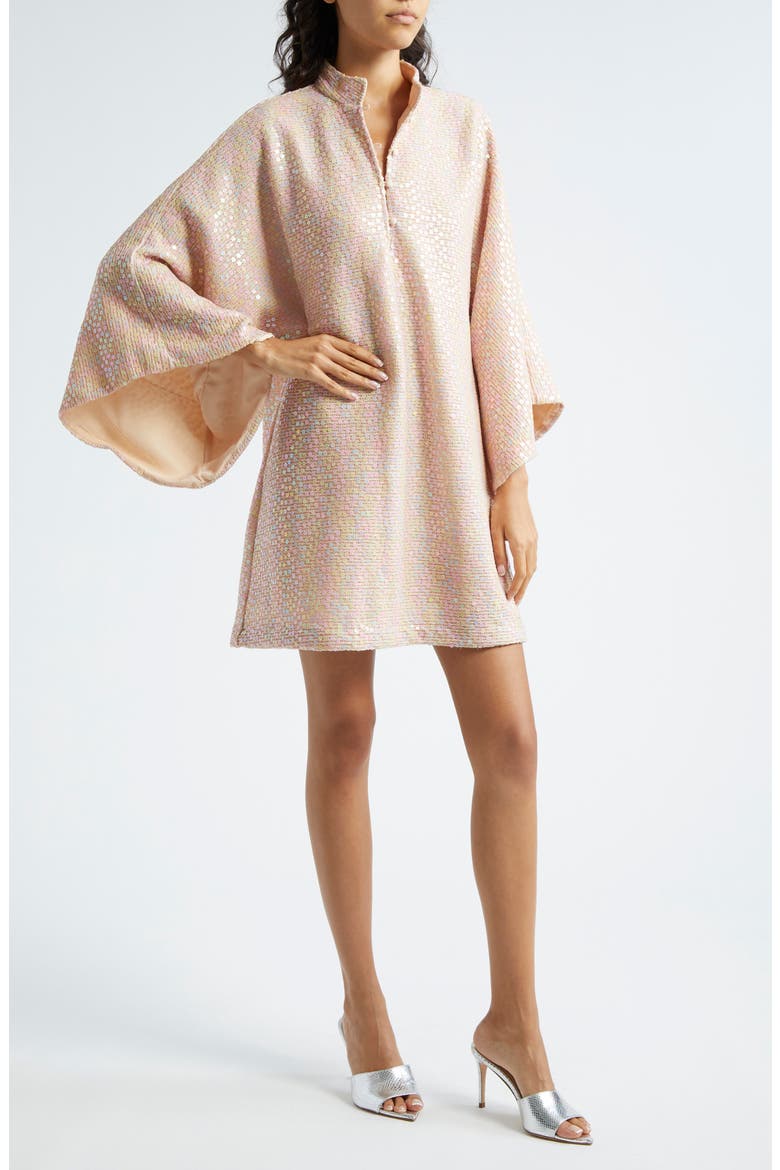 Daisy Sequin Bell Sleeve Cover-Up Dress, Alternate, color, PEACH PINK MULTI