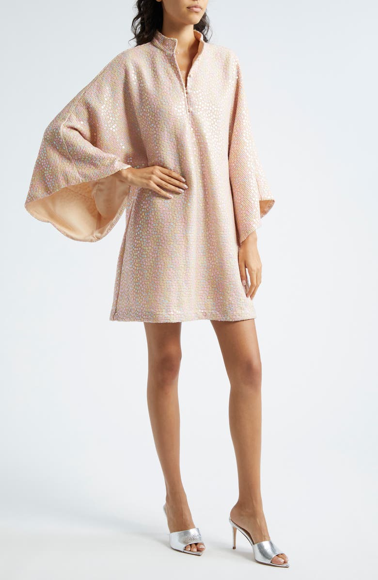 La Vie Style House Daisy Sequin Bell Sleeve Cover-Up Dress, Alternate, color, Peach Pink Multi