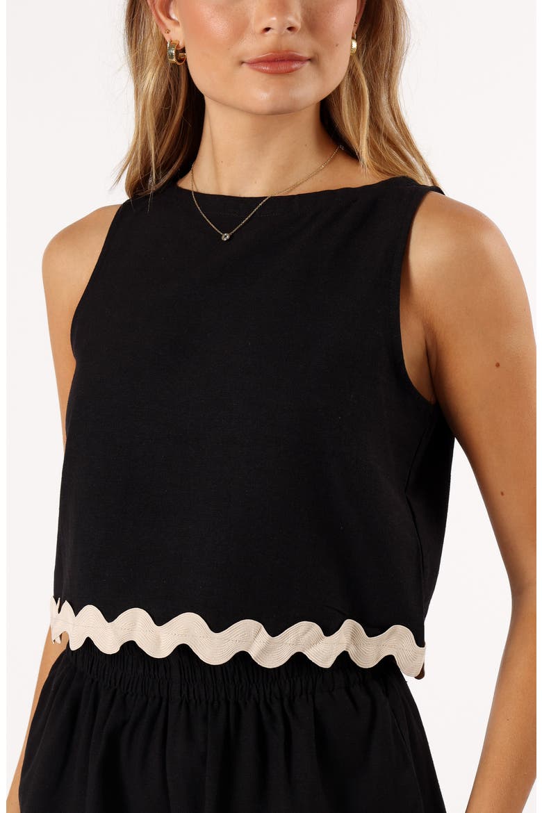 Katy Scalloped Trim Cotton & Linen Crop Tank & Shorts Set, Alternate, color, BLACK