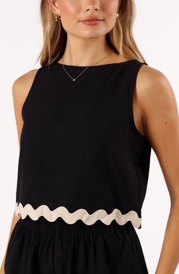 Katy Scalloped Trim Cotton & Linen Crop Tank & Shorts Set