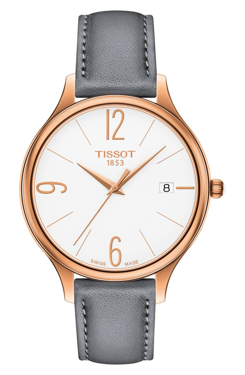 Tissot Bella Ora Round Watch & Leather Strap Set, 38mm, Main, color, 