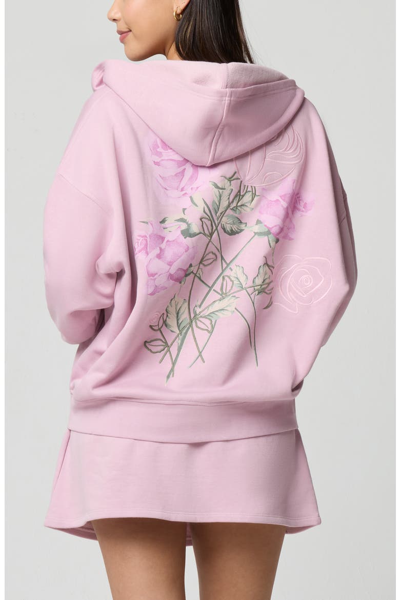 Cozy Crush Forever Embroidered Oversize Graphic Zip Hoodie, Alternate, color, DAWN PINK ROSE