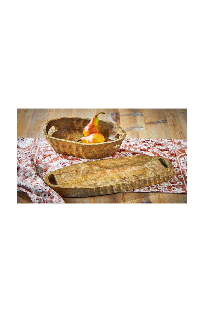 tag Organic Oval Open Handle Serving Bowl - Wooden Tray for Christmas, Alternate, color, Beige