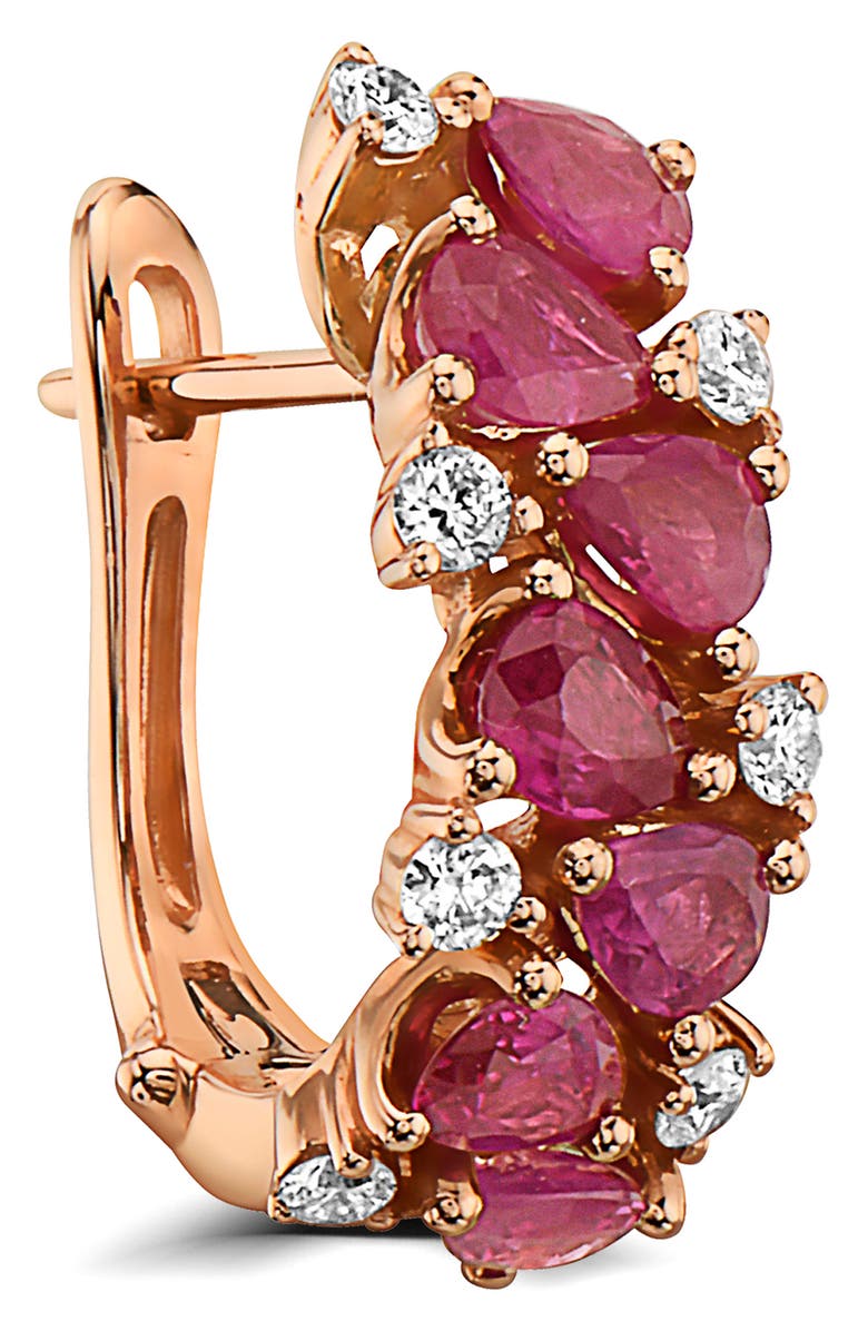 EFFY 14K Rose Gold Diamond & Ruby Hoop Earrings, Alternate, color, 