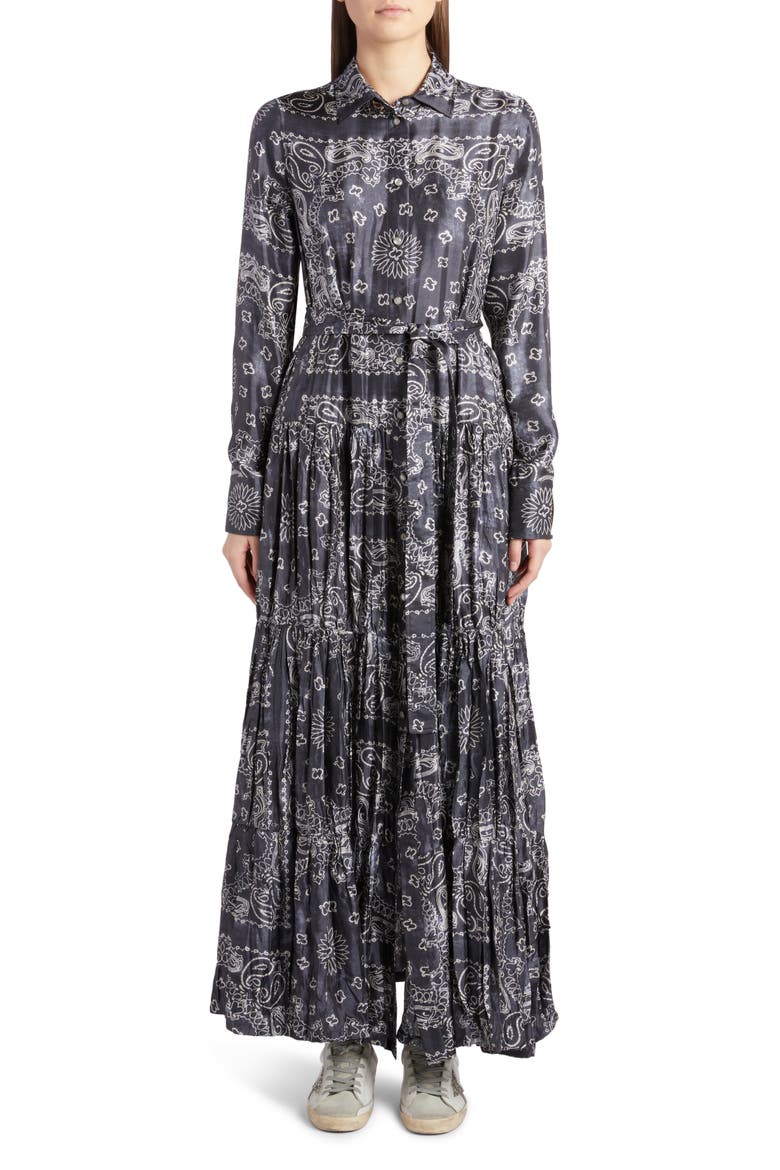 Bandana Print Long Sleeve Twill Maxi Dress, Main, color, ANTHRACITE