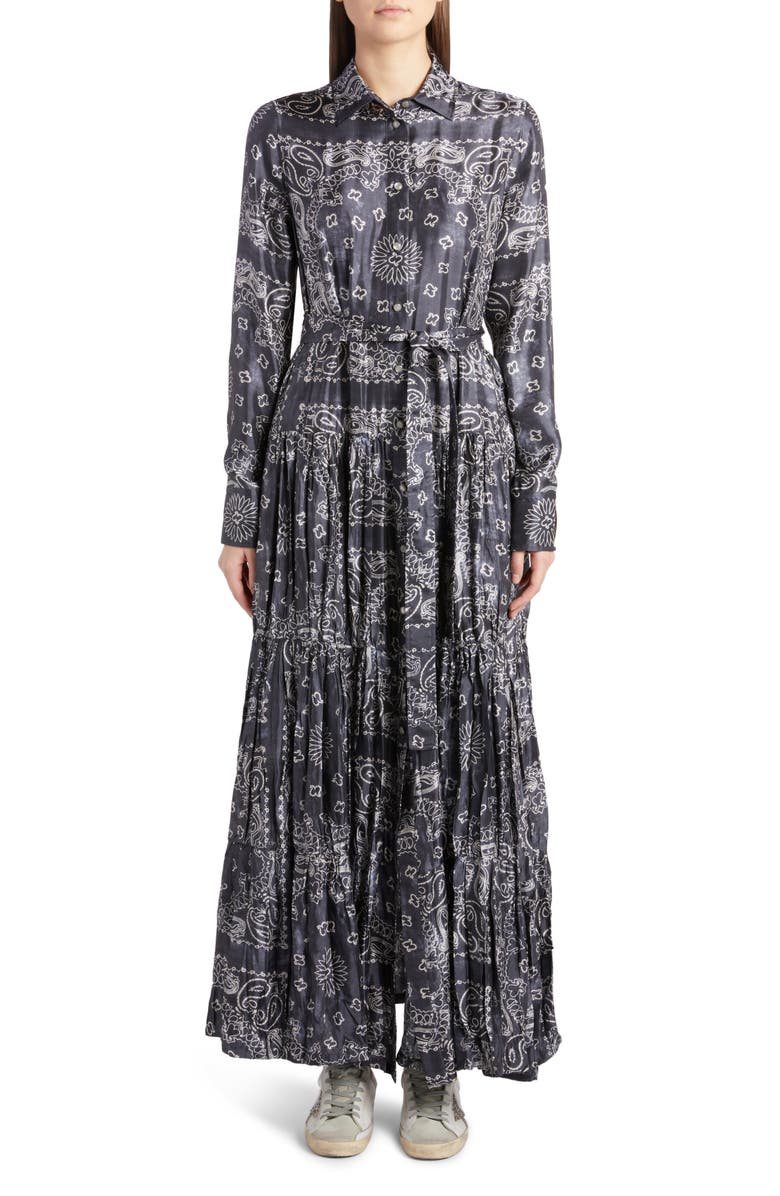 Golden Goose Bandana Print Long Sleeve Twill Maxi Dress, Main, color, 