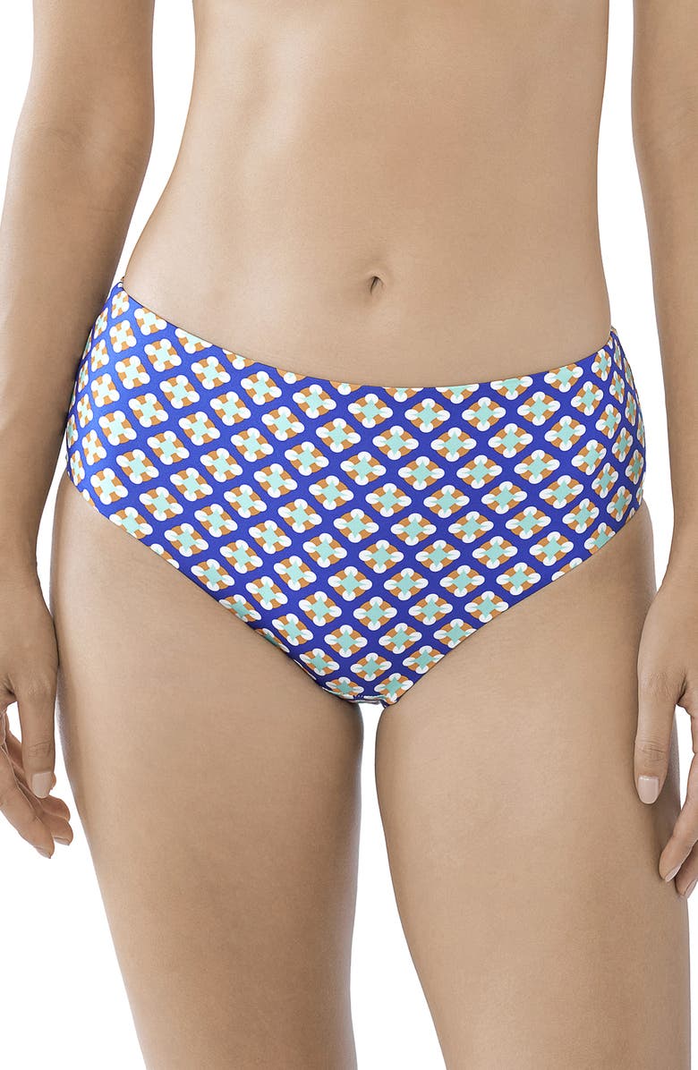 Huit High Waist Reversible Bikini Bottoms, Main, color, Blue Print