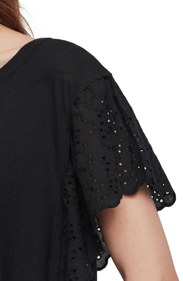 AllSaints Noja Eyelet Flounce Sleeve Cotton & Linen Tee, Alternate, color, 
