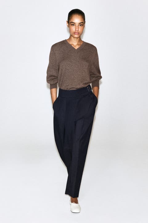 Cummerbund-Waist Barrel-Leg Pants