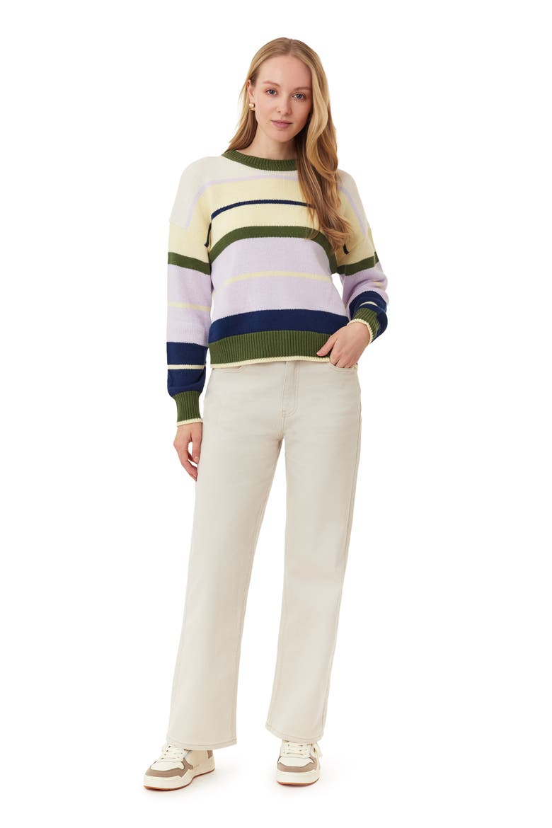 Stripe Crewneck Sweater, Alternate, color, GARDEN GREEN MIX