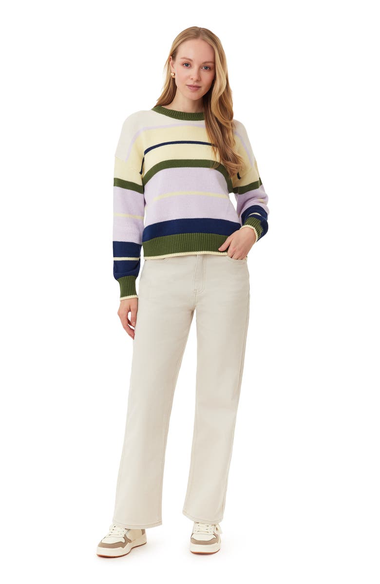 Scotch & Soda Stripe Crewneck Sweater, Alternate, color, Garden Green Mix