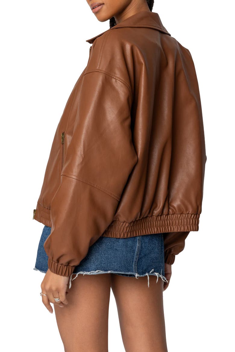 Halley Faux Leather Bomber, Alternate, color, BROWN